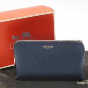 COACH コーチ クロスグレイン レザー ポーチ ネイビー