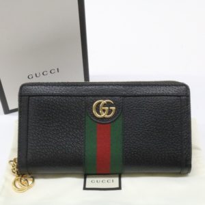 GUCCI グッチ オフディア ラウンドファスナー 長財布 523154 ブラック ジップアラウンド ウォレット レザー 黒 ゴールド金具 シェリー