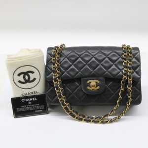 CHANEL シャネル マトラッセ Wフラップ チェーン ショルダーバッグ ブラック ラムスキン ゴールド金具 ターンロック 黒 23 ヴィンテージ