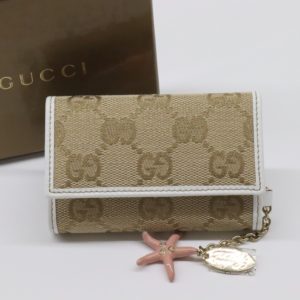 GUCCI グッチ GG柄 6連 キーケース ヒトデチャーム付 154184 GGキャンバス レザー ベージュ ホワイト