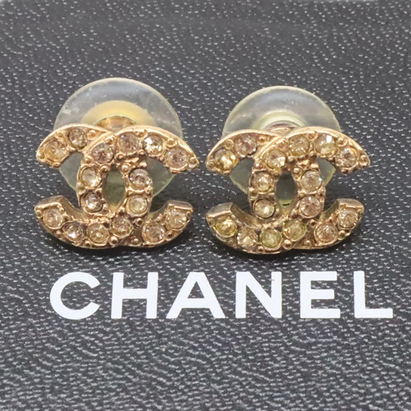 CHANEL シャネル クリアストーン ココマーク ピアス 04A ゴールド ラインストーン ロゴ